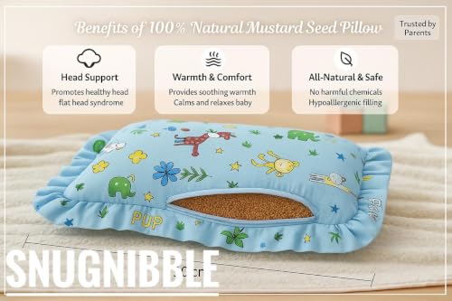 Image of Baby Pillow Jungle Print Cotton Pillow with Mustard Seed Filling (Blue)