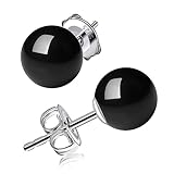 8mm Black Pearl Stud Earrings for Women - 925 Sterling Silver Hypoallergenic Earrings Jewelry Gift