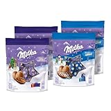 MILKA - 2 Sachets de Bonbons de Noël Milka Oreo de 86g - 2 Sachets de Bonbons de Noël au Chocolat au Lait du Pays Alpin de 86g - Idée de Cadeau à Offrir et à Partager - Lot de 4