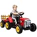Produktbild HOMCOM Elektrischer Traktor mit Anhänger, Aufsitztraktor mit Fernbedienung, Kinder Elektroauto mit MP3 Funktion, Kinderfahrzeug mit Scheinwerfer, 3-6KM/H, für 3-6 Jahre Kinder, Rot