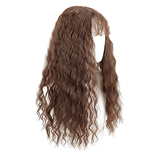 Clip largo suelto rizado Topper en la frente postizo con flecos finos suplemento de frente parte media marrón claro Cover