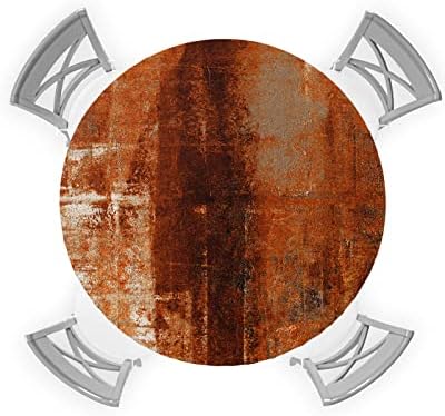 Burnt Orange Round Tablecloth, Fitted Table Cover with Elastic for 36"-44" Round Tables, Modern Abstract Geometric Art Oil Painted Table Cloth Outdoor Indoor Dinning Party Waterproof Tablecloths
