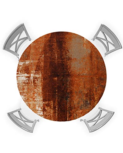 Burnt Orange Round Tablecloth, Fitted Table Cover With Elastic For 36"-44" Round Tables, Modern Abstract Geometric Art Oil Painted Table Cloth Outdoor Indoor Dinning Party Waterproof Tablecloths #TOP1