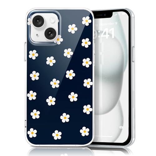 Coque iPhone 13 et 14 rigide fine en PC motif marguerite de minuit pour femme