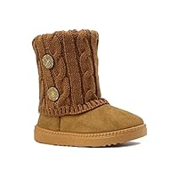 REDVOLUTION Kids Boots Toddler Girls Cute 2 Buttons Faux Fur Suede Knitting Shoe | 285 (Small Kid 11, Camel)