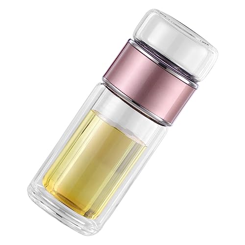 OFFSCH Tea Infusers for Loose Tea 280ml Glass Water Bottle Portable Strainer Lid Rose Gold