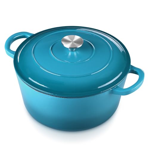 E-far Forno olandese da 6 litri, pentola da forno olandese in ghisa smaltata con coperchio, pentole rotonde antiaderenti per brasare/stufati/arrostire/cuocere il pane/cucinare, resistente, induzione e