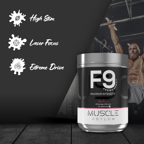 Image of Muscle Asylum F9 Pre Workout Powder - 200mg Caffeine | Beta Alanine, Citrulline, Arginine | Energy, Focus & Pump Support | For Adults (250g, Fruit Punch)