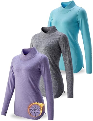 3 Pack Women's Thermal Fleece Shirts Long Sleeve Mock Turtleneck Running Active Tops Workout Cold Weather Gear