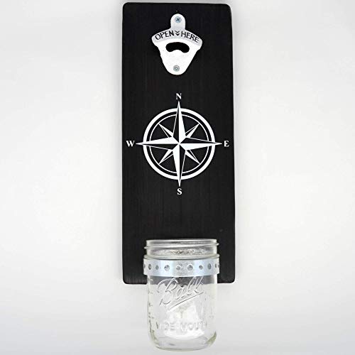 Compass Rose Beer Bottle Opener - Handmade Wall Mounted Bottle Opener With Cap Catcher - Beer Gift for Him or Her - Wall Bottle Opener - Nautical Decor and Barware