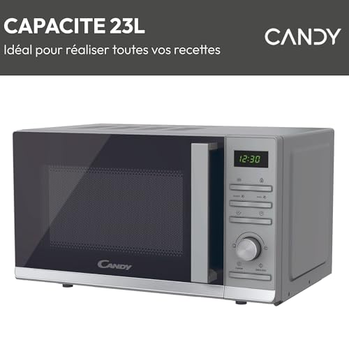 Candy Moderna CMWA23TNDS Four Micro-ondes 900W 23L Digital, Fonction Décongélation, 14 Menus Automatiques, Plateau Tournant en Verre, 11 Niveaux de Puissance, Cuisson Express, Sécurité Enfant, Argent – Image 3