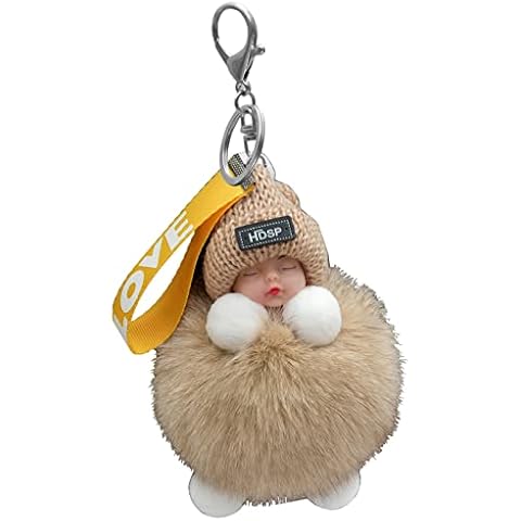 ink2055 Doll Keychains Fluffy Sleeping Baby Multi-colored Knitted Hat Wear Baby Key Ring for Women Key Ring Unique for Schoolbag Cover