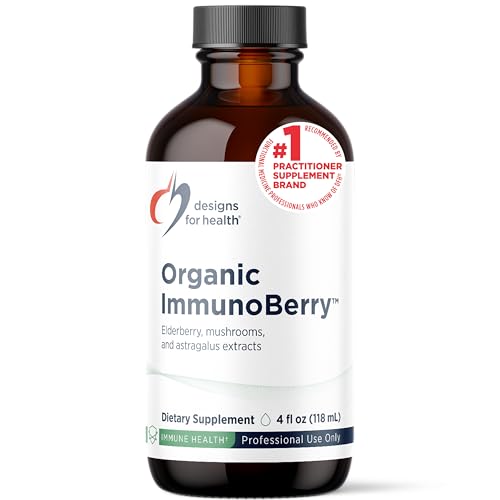 Designs for Health Elderberry Syrup with Wild Cherry Bark - Organic ImmunoBerry Liquid - Astragalus Shiitake + Maitake Mushroom - Immune Support Supplement for Adults + Kids (118 Servings / 4oz)
