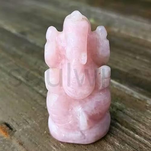 Image of SOULWISE Natural Rose Quartz Lord Ganesha Idol 7 cm Crystal Ganesh Murti for Home Temple Vastu Feng Shui Spiritual Decor Meditation Altar Ganpati Statue Gift