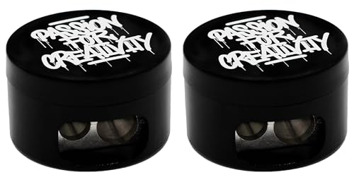 KUM AZ3820116 - Anspitzer mit Behälter, PFC schwarz, 2 Spitzer für dicke und dünne Stifte, 8 und 12 mm