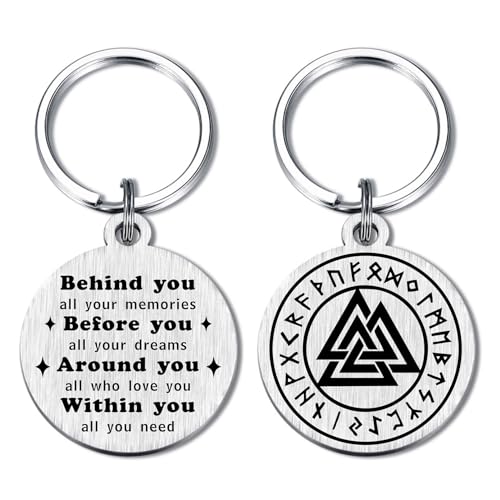 Image of Alotozo Norse Viking Keychain for Men Women - Compass, Tree of Life, Wolf, Odin, Ravens Mythology Gift for Birthday Christmas