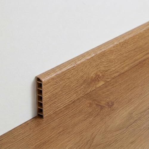 Rodapié PVC 1200 mm largo x 80 alto mm Impermeable y Pasacables - ISOVEX (Roble Dorado)