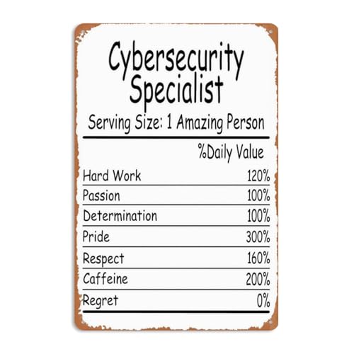 Cybersecurity Specialist Amazing Person Daily Value Sign Wall Decor Art Poster Vintage Metal Tin Sign for Funny Garage Office Man Cave Room Bagno Pub Seminterrato Cartello Decorazione da Parete Regalo