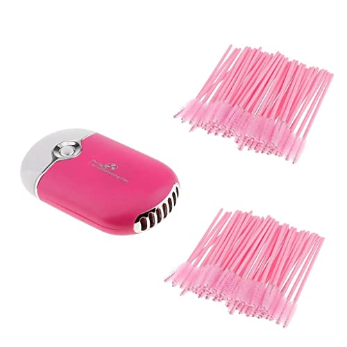 MagiDeal 100pcs Disposable Eyelash Mascara Wands + USB Handheld Air Conditioning Blower Fan Quick Dryer for Eyelash Extension
