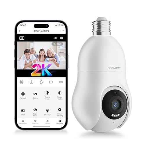 Telecamera Di Sicurezza A Lampadina WiFi 2.4G | Visione Notturna A Colori, Rotazione 355° E Allarme | Controllo Da App Per Esterno/Interno - 3