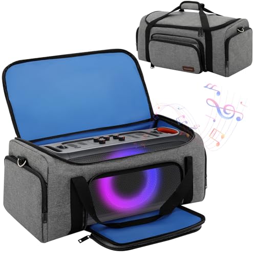 Image of Speaker Bag Compatible with JBL PartyBox On The Go & On-The-Go Essential | Portable Speaker Carry Tote with Pockets for 2 Mics, Cables & Chargers, Top & Front Openings for Playback, Bag Only, Gray