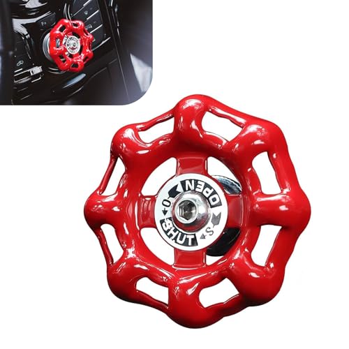 Bawkars Metal Car Rotary Knob Decor, One Button Start Shift Knob Cover Protector, Self Adhesive Classic Retro Valve Handwheel Design, Universal for Most Cars (Red)
