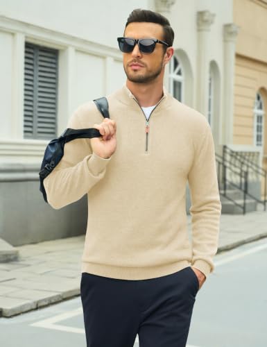 Image of MAGCOMSEN Men's Quarter Zip Pullover Lightweight Mock Neck Polo Sweater Long Sleeve Warm Fall Winter Pullover Sweaters