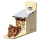 Navaris Eichhörnchen Futterhaus wetterfest aus Holz und Metall - Futterkasten Futterautomat für Garten Balkon - Futterstation mit Prellschutz