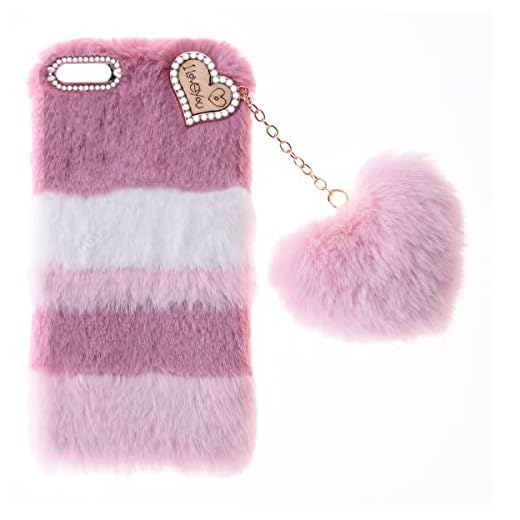Coque Fluffy pour iPod Touch 5/6/7 - Étui Doux en Peluche Mignon - Housse Silicone Girly pour Femmes - Épissage Rose