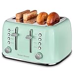 Toaster 4 Slice Retro Stainless Steel with Extra Wide Slots Bagel, Defrost, Reheat Function, Dual Independent Control Panel, Removable Crumb Tray, 6 Browning Levels, Aqua Green