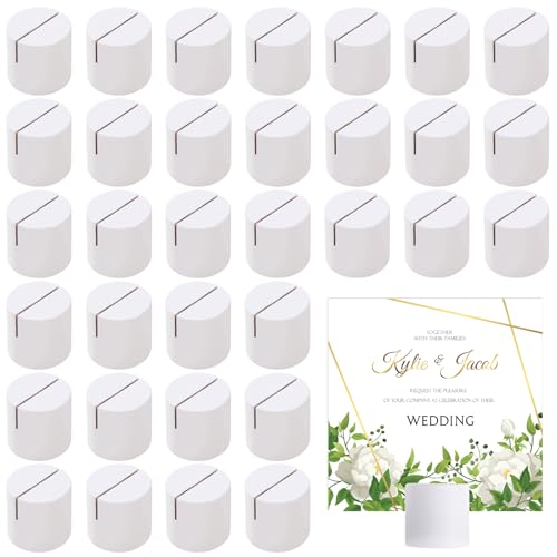 Image of Affrolling 48 Pcs White Place Card Holders Wooden Table Number Holders Bulk Mini Cylinder Table Stand for Name Cards Photo Picture Menu Tag Display Wedding Birthday Party Banquet Restaurant