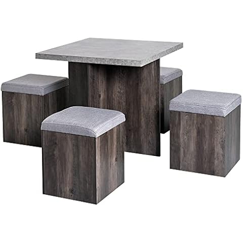 HOMCOM 5PC Dining Set with Storage Stools Cover