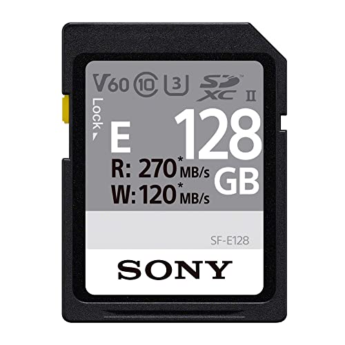 Sony E-Serie SDXC UHS-II Karte 128 GB, V60, CL10, U3, Max R270 MB/s, W120 MB/S (SF-E128/T1), SFE128/T1, schwarz, klein