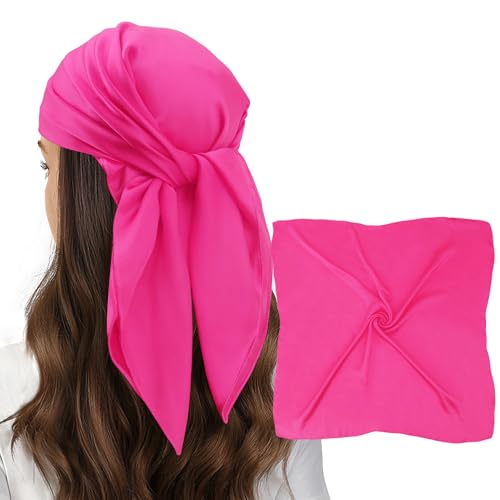 vimate Hot Pink Satin Scarf- Ladies 27 x 27 Square Fuchsia Silk Like Head Scarf for Women Hair Wrap Bandana Handbag Purse Scarf (Style 68)