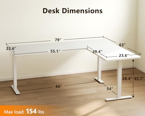 Image of Casaottima 79 Inch L Shaped Electric Standing Desk, Home Office, White