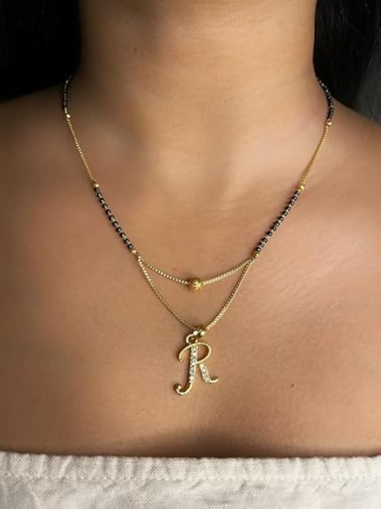 R Name Letter Diamond Attached Alphabet Pendant