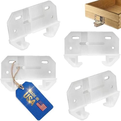Adjustable Rear Drawer Slide Guides 4-pk Made in USA; for 1/4 Rail Height on T-Shape Center-Mount Wood Track; Width Opening Adjusts 1 to 1-1/2; Plastic Back Plate