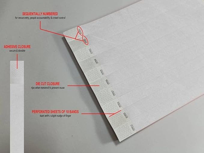 100 White Tyvek Wristbands 19mm x 10inch – Waterproof, Tear-Resistant Event Bands for Safe & Easy Entry at Parties, Concerts, Festivals, Clubs, Hospitals & Schools 3