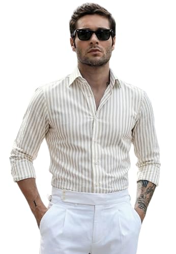 Image of IndoPrimo Men's Striped Shirt | Premium Slim Fit Full Sleeve Formal Casual Shirt | Button-Down Cotton Shirt for Office