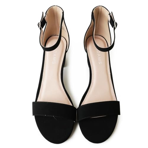 Image of J. Adams Daisy Heeled Sandals - Ankle Strap Low Block, Open Toe Dress Pumps, Chunky Heels - Dressy Shoes for Women - Bridal, Wedding, Summer Sandals
