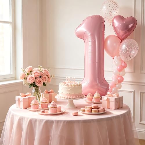 Image of TONIFUL 40 Inch Pastel Pink Number Balloon Balloon Big Pink Digital Balloon for Girl's Birthday Party Wedding Bridal Shower Engagement Anniversary Photo Shoot Supplies(Number 1)