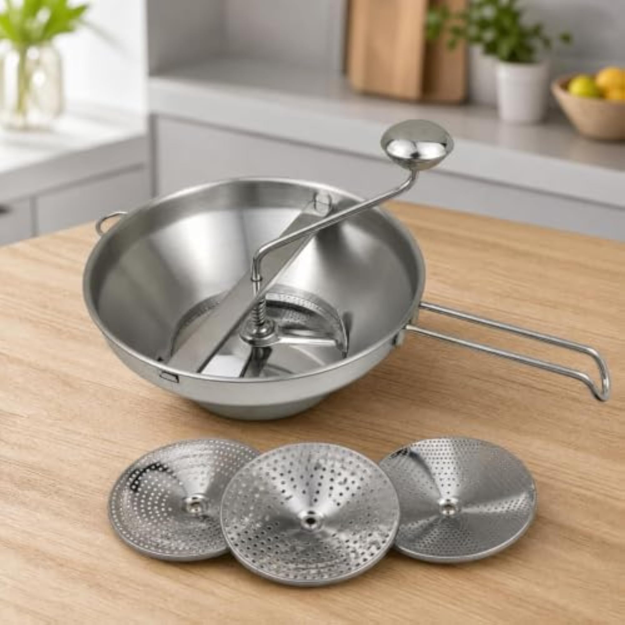 Food Mill with Interchangeable Plates, Stainless Steel