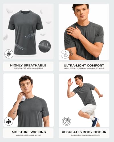 Image of Wellbi Bamboo Performance T-Shirt for Men | Raglan Sleeve Gym Training Sportswear | Quick Dry Moisture Wicking Anti-Bacterial | Ultra-Soft Breathable Eco-Friendly Activewear