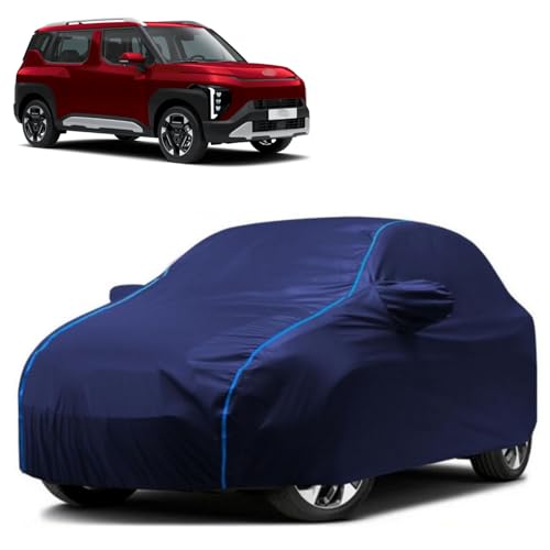 Image of Kerwa Car Body Cover Waterproof Compatible with Kia Syros | Scratch Proof, Anti-Dust, UV Protection with Windproof Buckle Strap and Mirror Pockets, Bottom Elastic Fitted-Blue