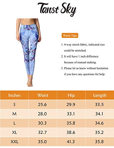 Tanst Sky Yoga Leggings for Women, Plus Activewear Pants 7/8 Length Cycling Tigths Lightweight 4 Way-Stretch Shapewear Soft Polyester Tummy Control Compression Apparel Blue XX-Large - Thumbnail 4
