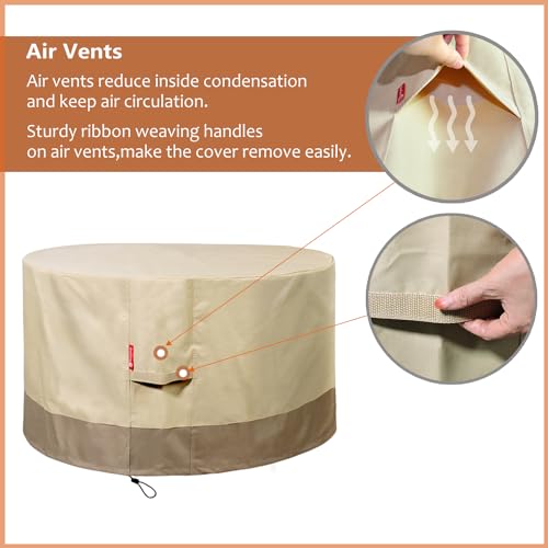 SheeChung Round Gas Fire Pit/Table Cover-Heavy Duty 600D Polyester with PVC Coating Material,100% Weather Resistant & Waterproof,Fits 30",32",33",34",35"and 36" Firepit/Bowl Cover,36"Dia X 24"H Beige by SheeChung - Image 7