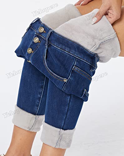 Yehopere Women's Fleece Lined Thermal Winter Jeans Skinny Denim Pants Jeggings Warm Stretch Jeans2