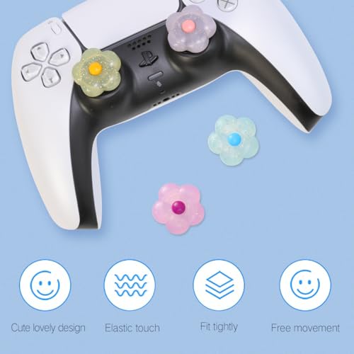 Image of PERFECTSIGHT Cute Glitter Flowers Thumb Grip Caps for Switch 2, PS5, PS4, Xbox Series X /S, Xbox One, Switch PRO Controller, 4PCS Kawaii Soft 3D Analog Thumbsticks Grips Joystick Cover