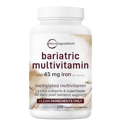 Micro Ingredients Methylated Bariatric Multivitamin with 45mg Iron, 240 Veggie Capsules | 23-in-1 Essential Vitamins with D3, K2, Zinc & More | Gastric Sleeve Support | No Fillers, Non-GMO