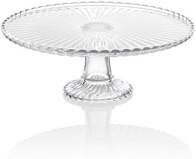 montemaggi Scalloped Cake Stand Round Glass and decorated. Ideal for serving cake and Fruit. Dimension: 31 x 31 x 12 cm